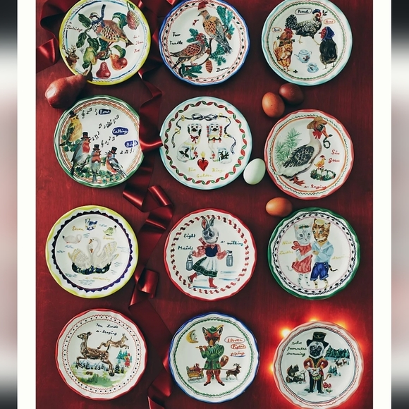 Anthropologie x Nathalie Lete 12 Days of Christmas Plate- 4 Calling Birds - Picture 2 of 8